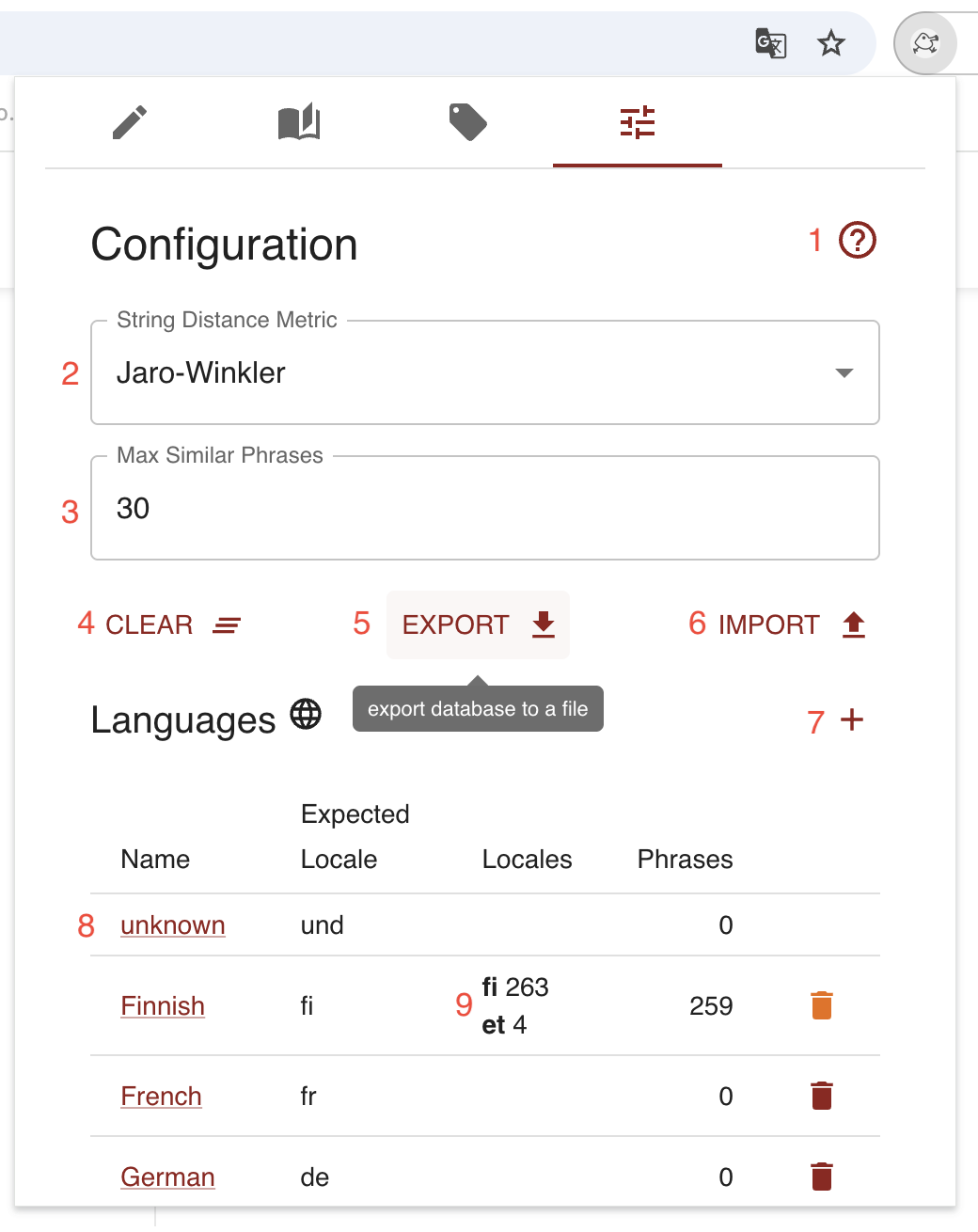 the configuration tab