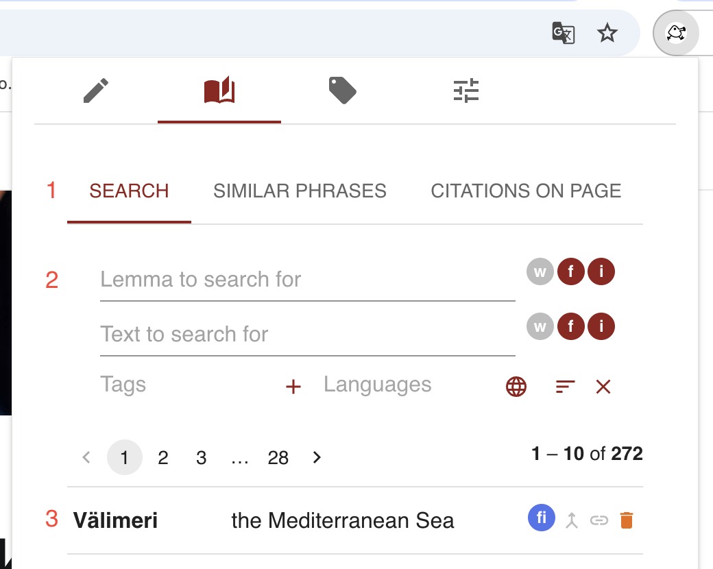 parts of the citations section of a note