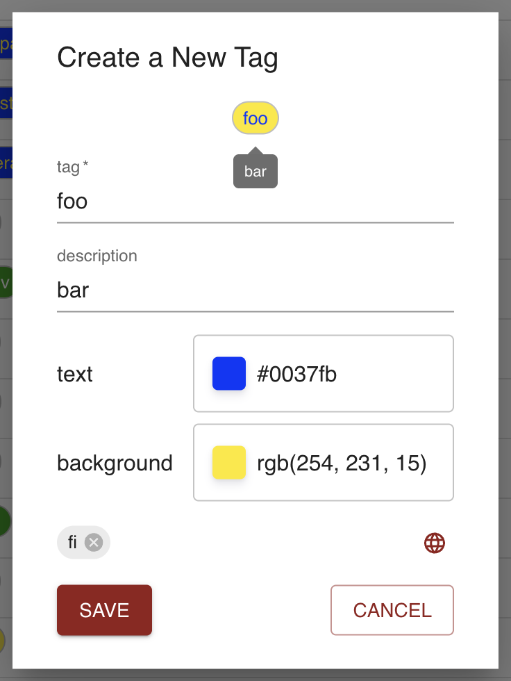 the tag modal